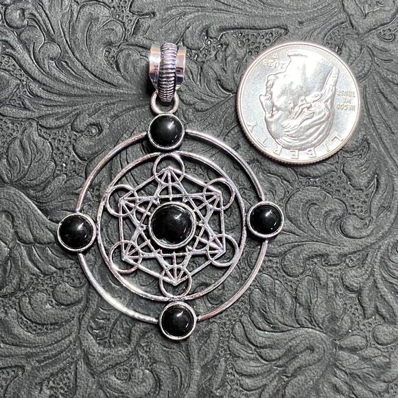 Black Obsidian Metratrons Cube Sacred Geometry Pendant Stone Crystal Jewelry - Picture 6 of 7